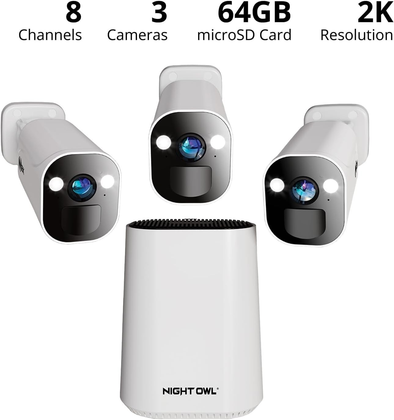 Night Owl 2K HD Battery Wi-Fi System Home Security Hub, 3 Cameras Indoor/Outdoor