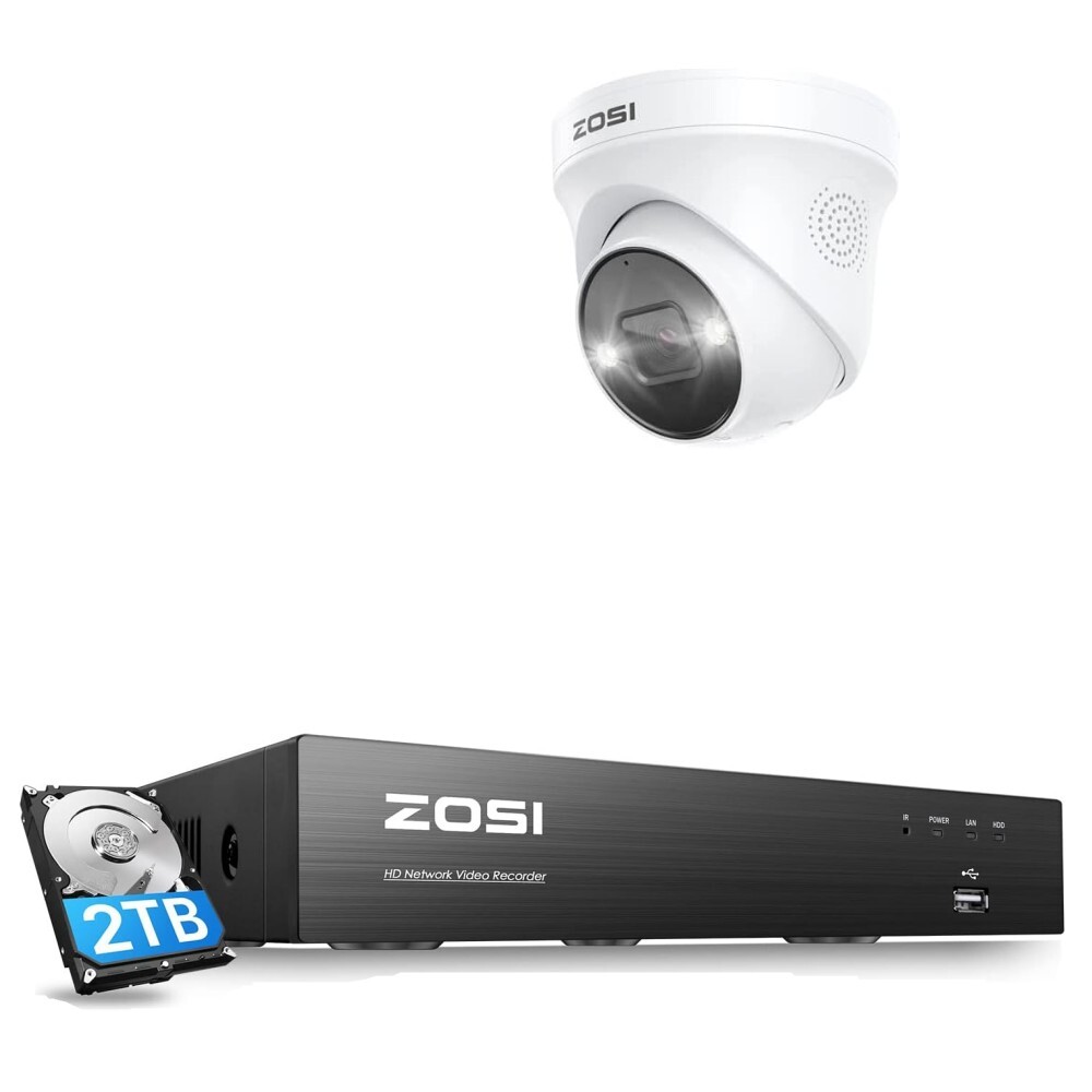 ZOSI IP66 8CH NVR 5MP PoE Security Camera System Home CCTV Surveillance 2T