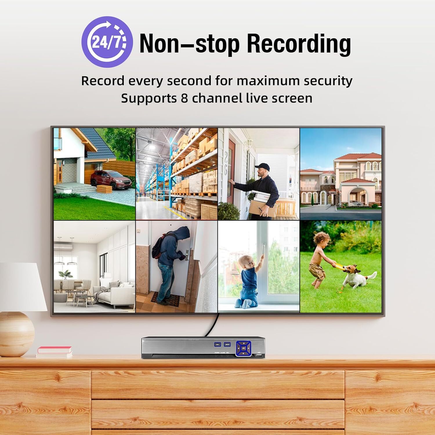 H.265+ 8CH Channel DVR for Security Camera System 1080P Recorder w/ 1TB HDD