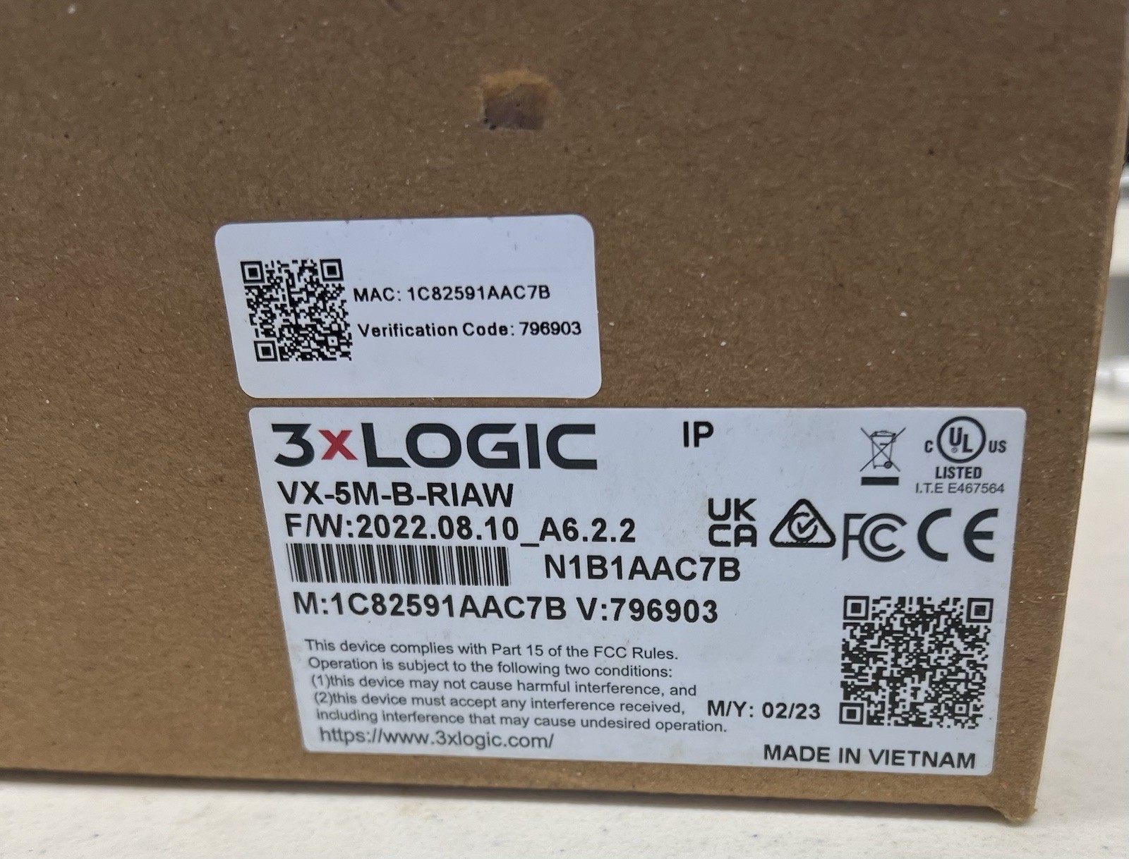 3xLOGIC VX-5M-B-RIAW Bullet IP Camera Hardwired Outdoor/Indoor White