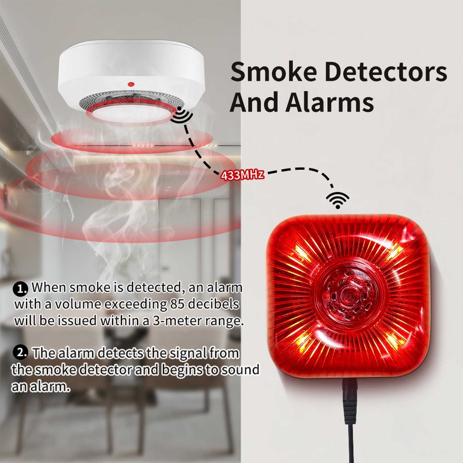 2-4 Pack Wireless Sound And Light Alarm For Home Security XXEF