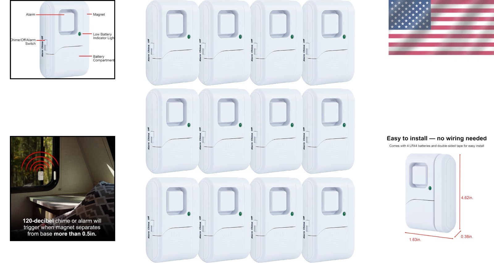 Easy Install Window Door Alarm, 12 Pack