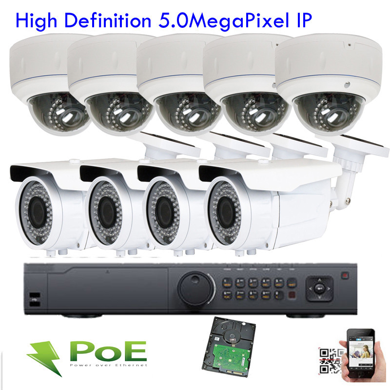 16CH 5MP 2592x1920P NVR ONVIF PoE IP Dome Bullet CCTV/3V Security Camera System