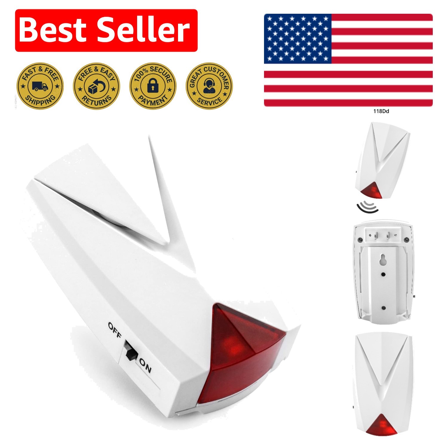 Durable Stainless Steel Power Loss Alarm – 118 dB Siren & LED Light Indicator