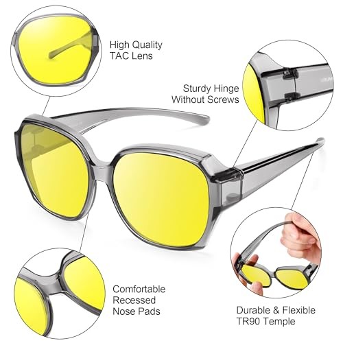 Night Vision Driving Glasses for 13 Transparent Grey Frame/Night Vision Lens