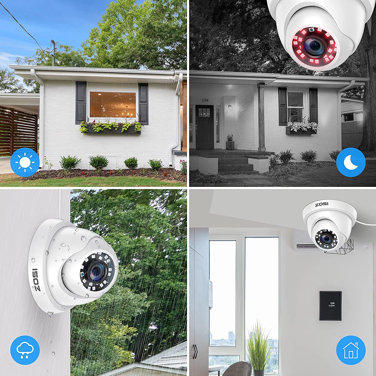 ZOSI 16CH H.265+ 2TB DVR +12 x 2MP Cameras Security System Outdoor Night Vision