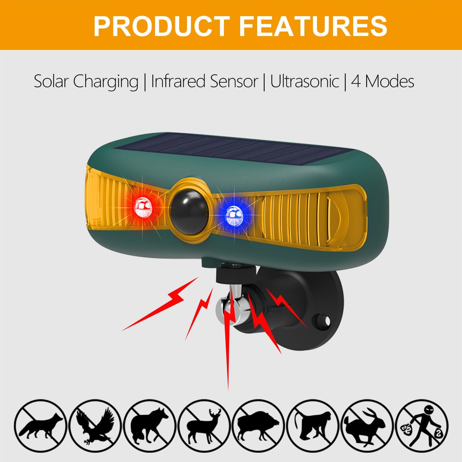 Solar Motion Sensor Alarm, 129dB Siren with Red/Blue Strobe Lights, 4 Modes S…