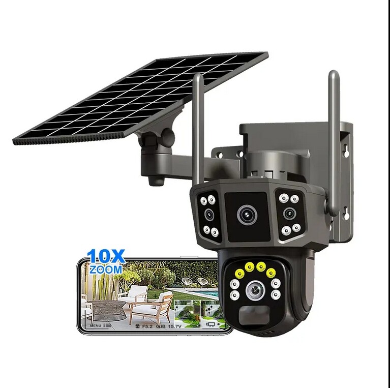 9MP4K Dual Screen Solar Camera Outdoor Wireless WiFi PTZ Dual Lens Security