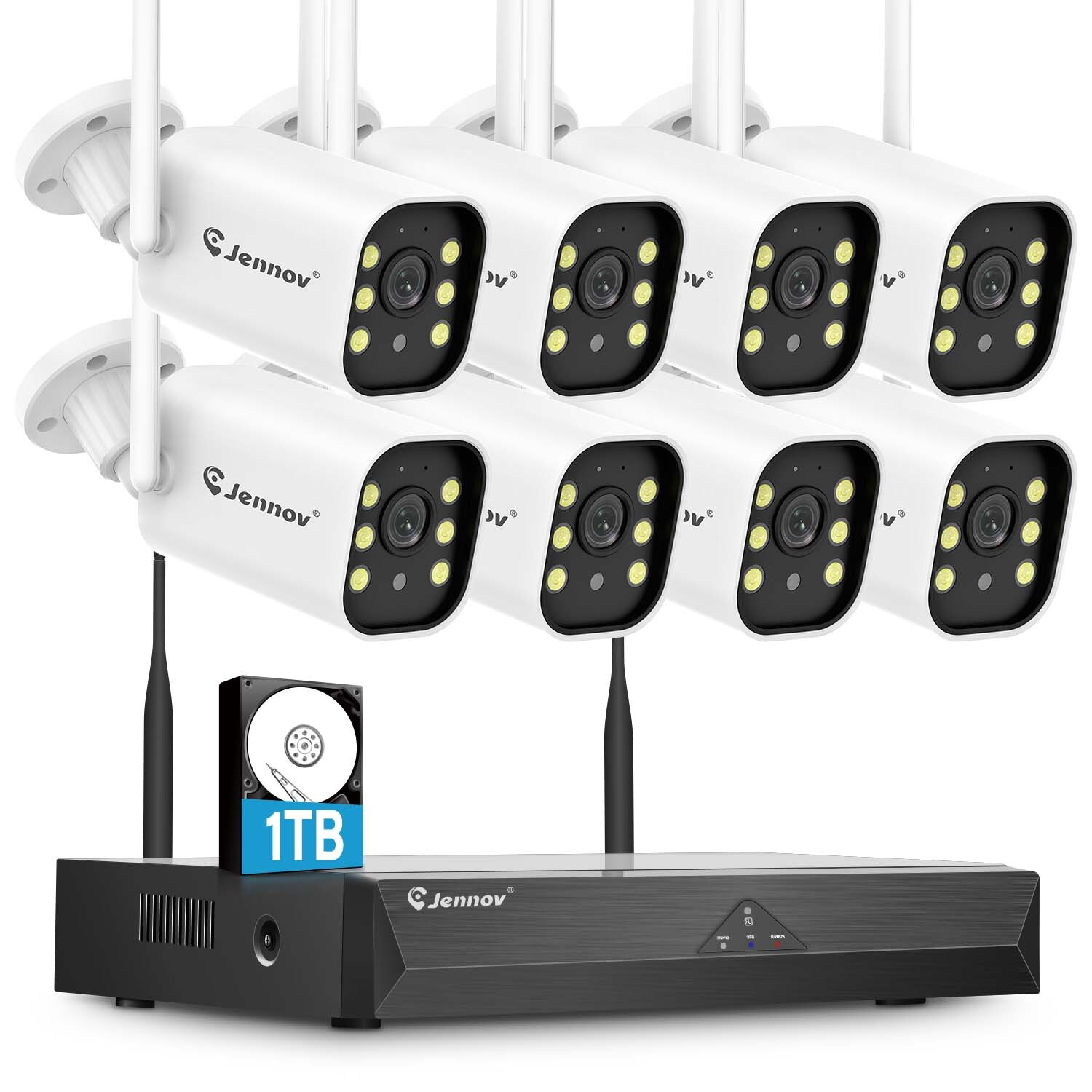 JENNOV Outdoor Wireless Security Camera System WIFI CCTV Audio 10CH 5MP NVR Kit
