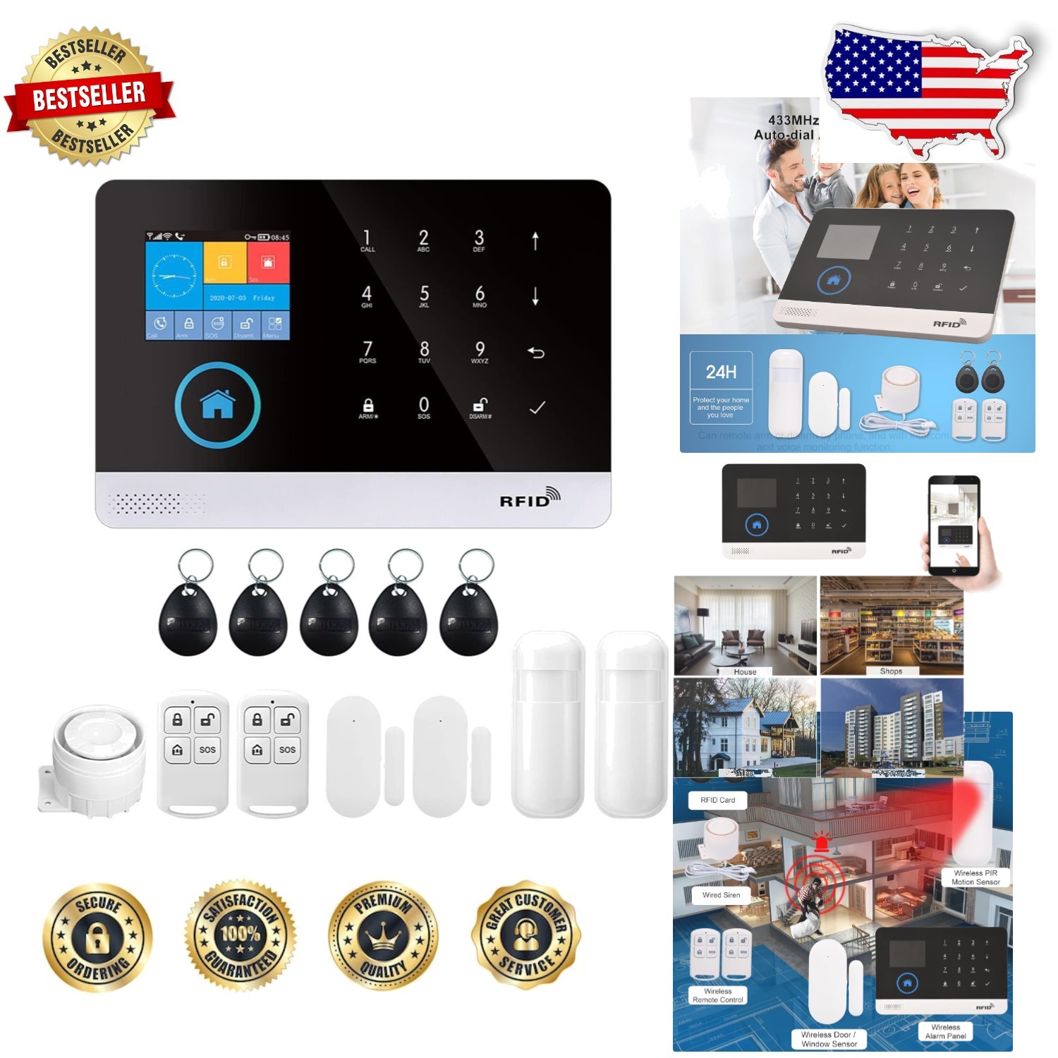 Elite WiFi GSM Home Security System 2.4″ LCD Wireless DIY Alexa Voice Control