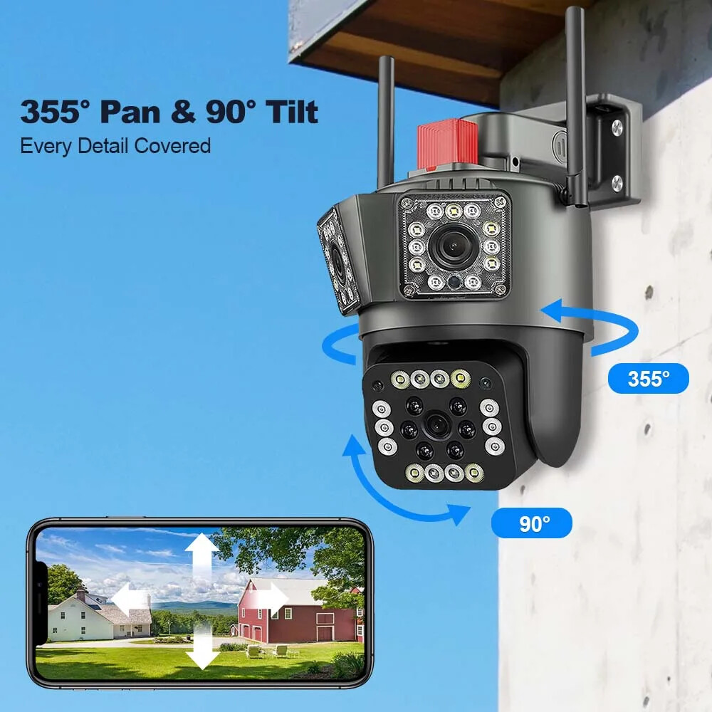 3 Lens 1080P WiFi IP Camera Wireless Outdoor 360° CCTV PTZ Home Security IR Cam