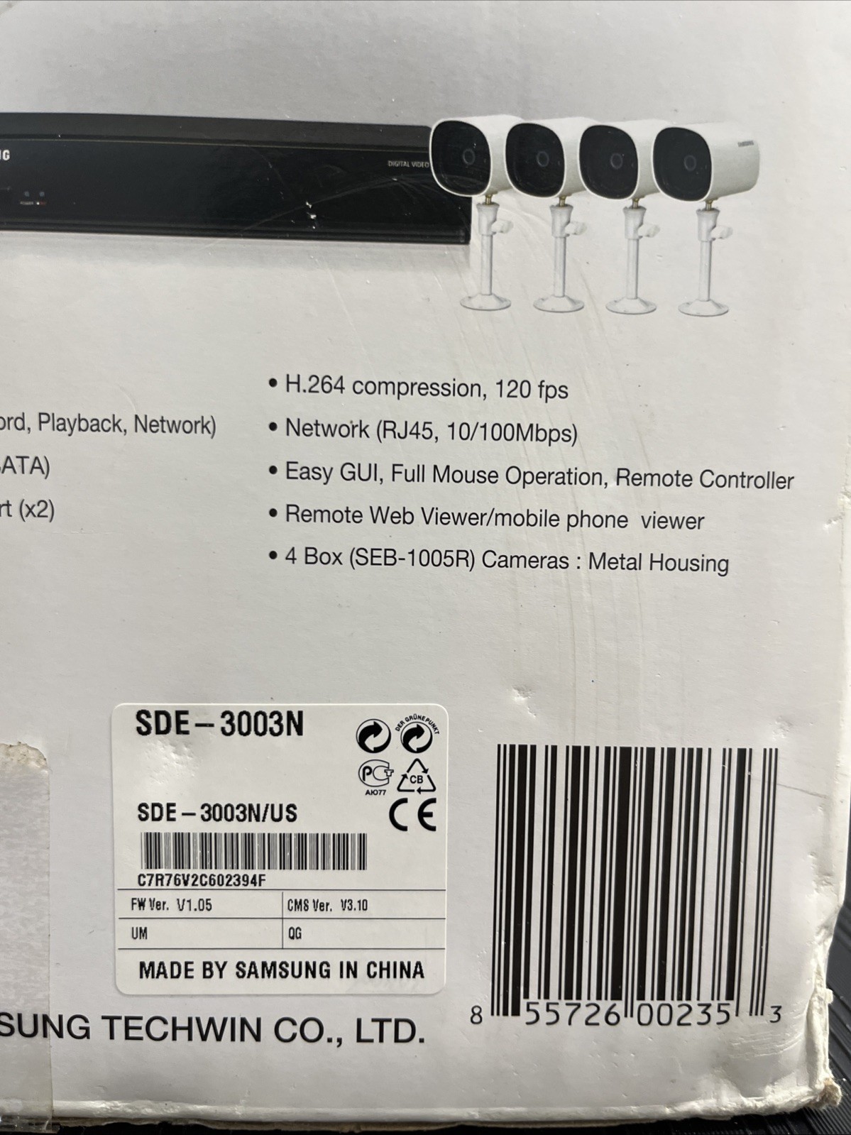 Samsung 4CH Real-Time DVR w/ 4 Hi-Res Cameras 1TB HDD #SDE-3003, NEW (Open Box)