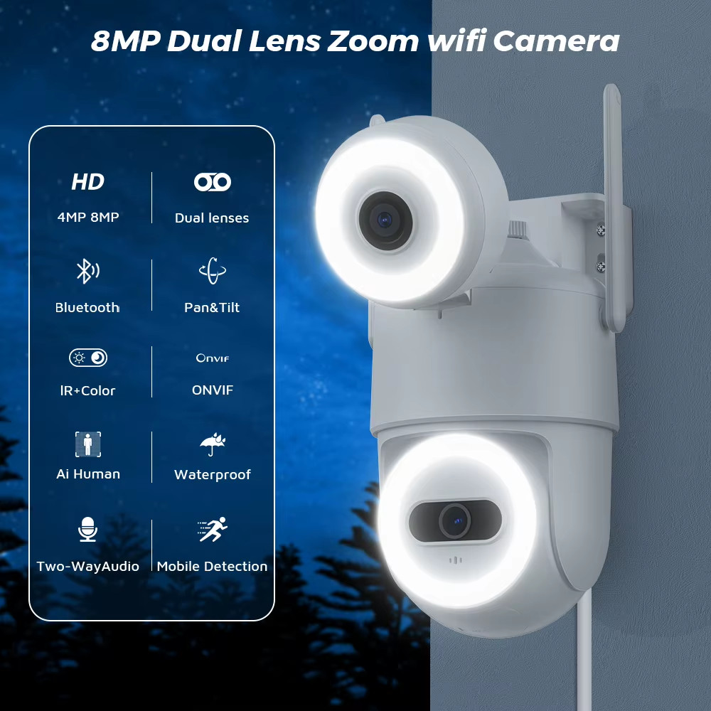 4K 8MP Wifi Camera PTZ Outdoor Dual Screen Human Detection 4MP CCTV Video Survei