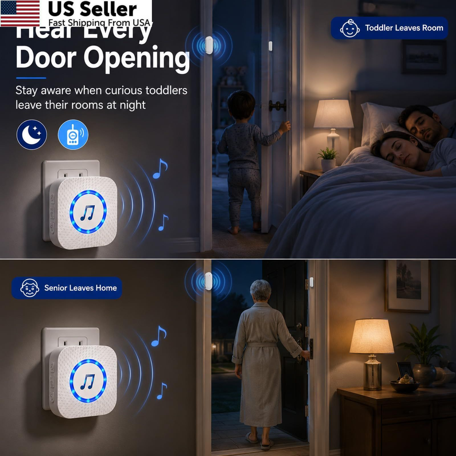 Door Chime,SanJie Wireless Sensor 2 Sensors + 1 Receiver White, White
