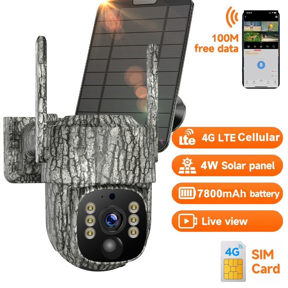 6W Solar Power Panel 4G LTE Dual Lens PIR Trail Camera 300M SIM Card 15000mAh