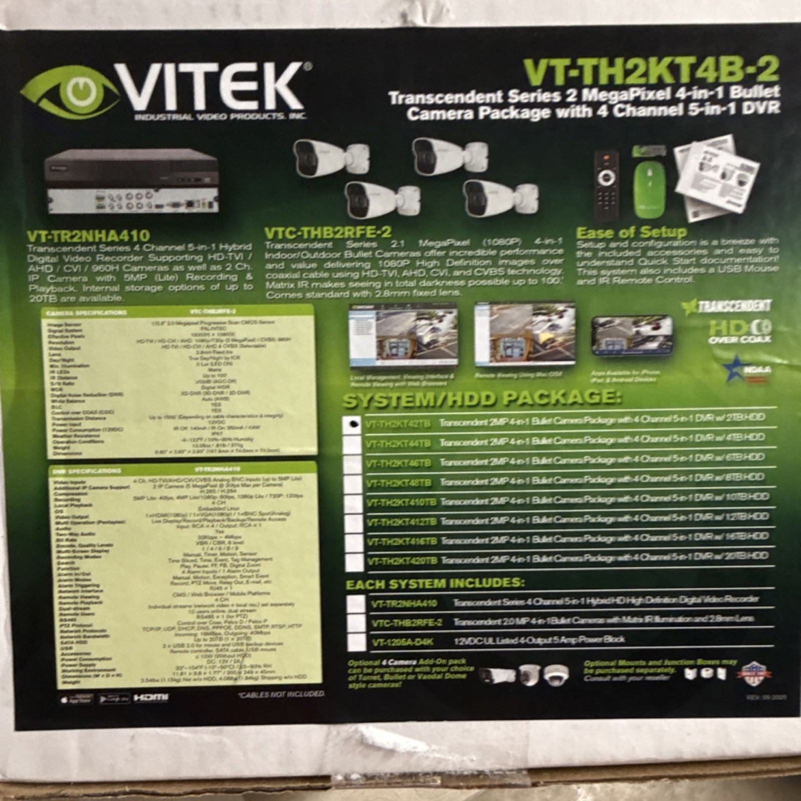 Vitek VT-TH2KT4B-2 4 Bullet Cameras 1080p DVR 2TB Outdoor Indoor HD Coax