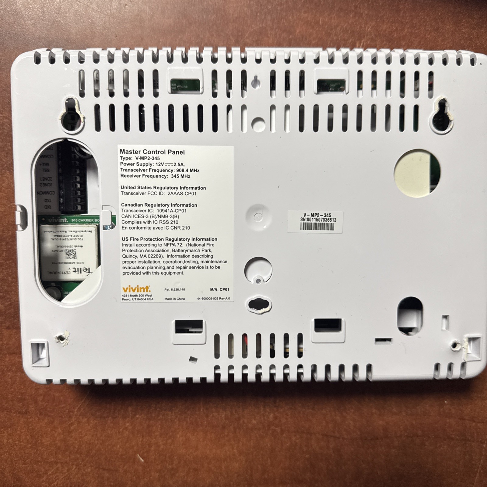 Vivint Smart Home VMP2345 Master Control Panel Security Untested