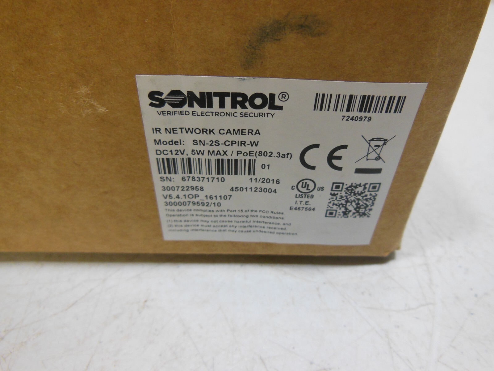 Sonitrol SN-2S-CPIR-W IR Network Camera 12V 5W PoE 802.3af – New