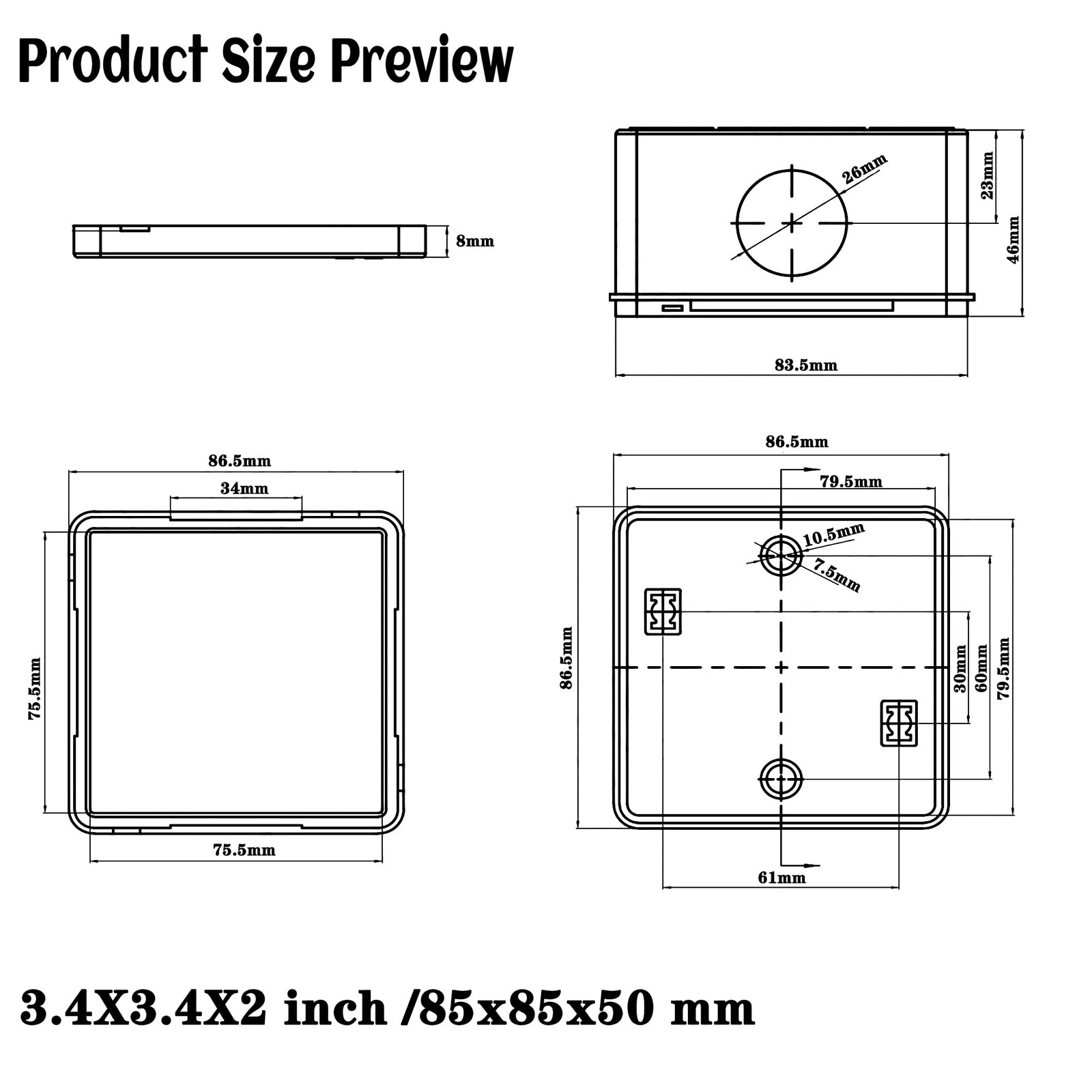 Sunnyglade ABS Plastic Electrical Junction Box IP55 3.4″x3.4″x2″, White