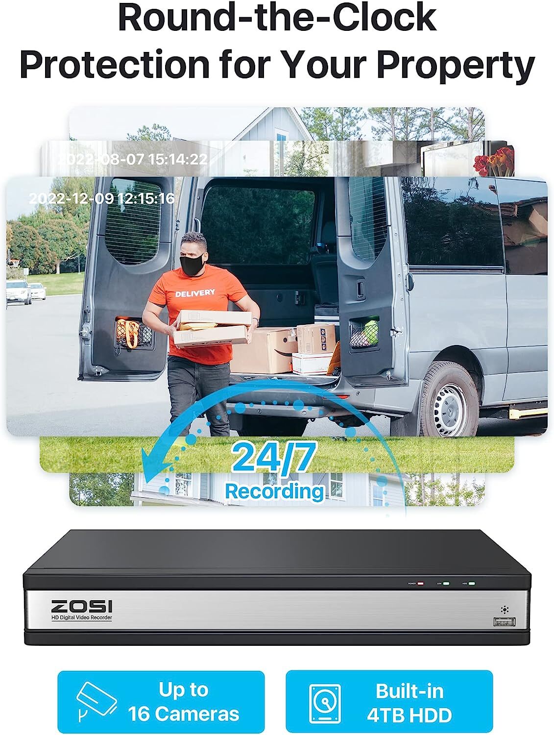 ZOSI 16CH 3K Lite Security Human Detection 1080P Camera System Email Alerts 4TB