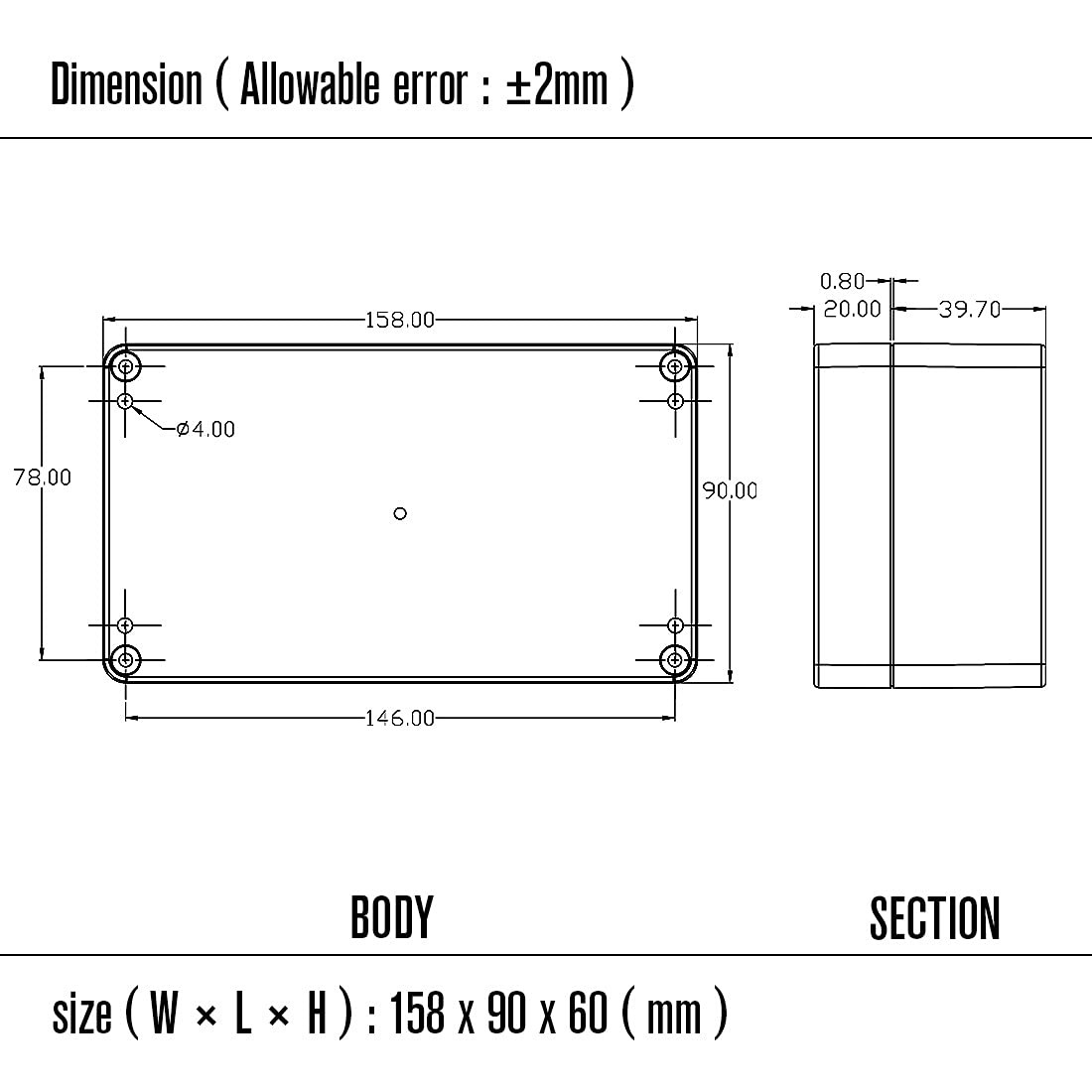 LeMotech Project Box ABS Plastic Junction 6.2″ x 3.5″ x 2.4″, Black (2 packs)