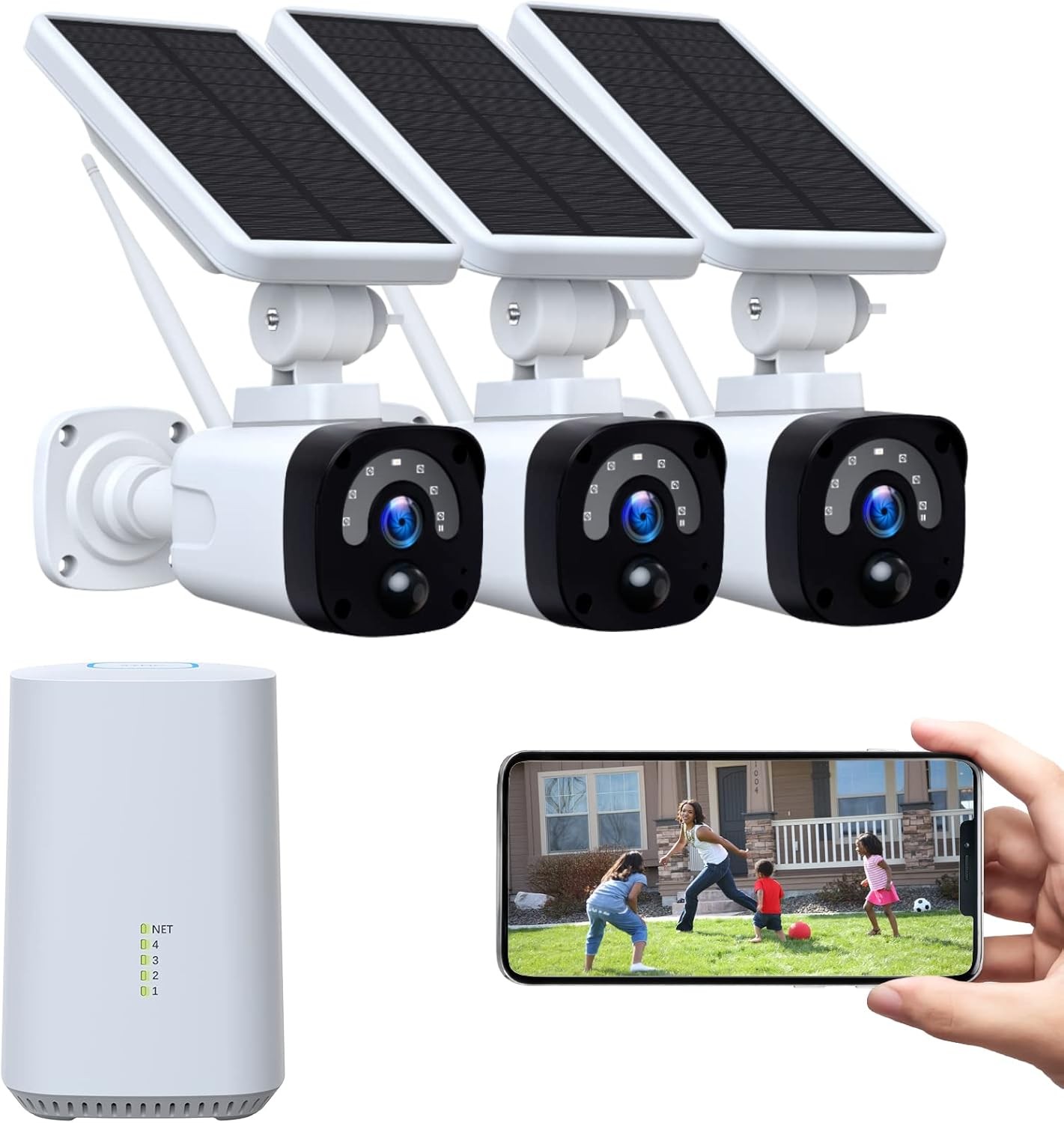 4PCS Solar Battery Camera 4MP 2K Outdoor WiFi Security Camera System Smart Home