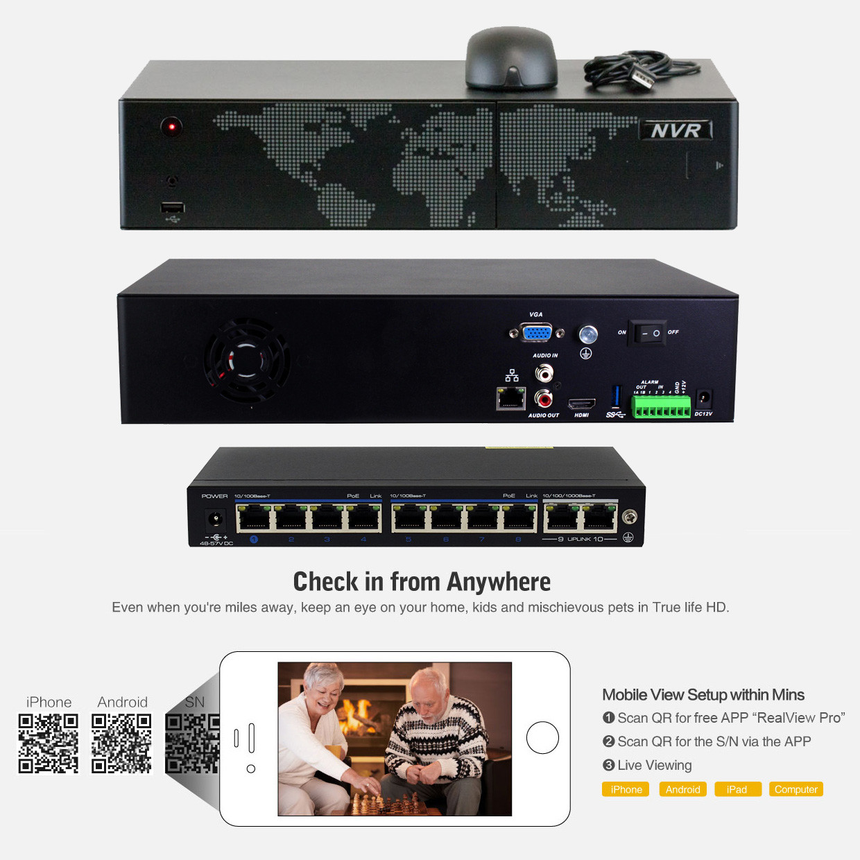 8CH NVR (8) 4K 8MP 3X Zoom Microphone IP POE Dome Security Camera System 1TB HDD