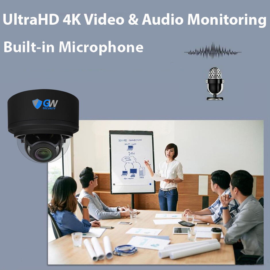 8CH NVR (4) 4K Microphone 2.8-12mm Varifocal IP PoE Dome Security Camera System