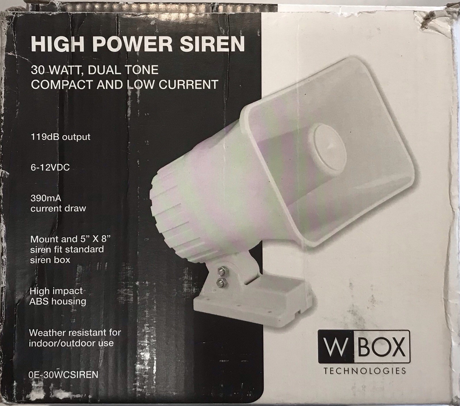 30 Watt Siren Dual Tone Indoor Outdoor Siren SD 30W 6-12VDC 1.1Ah 120db 8 X 5.5