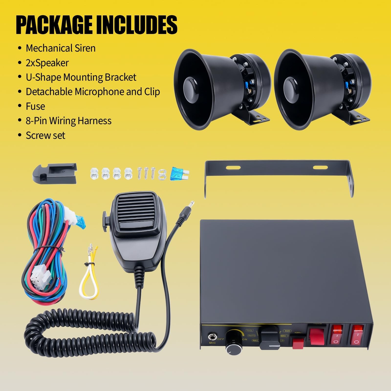 12V 400W Siren 9 Tones Warning Emergency Siren PA System with Handheld Microp…