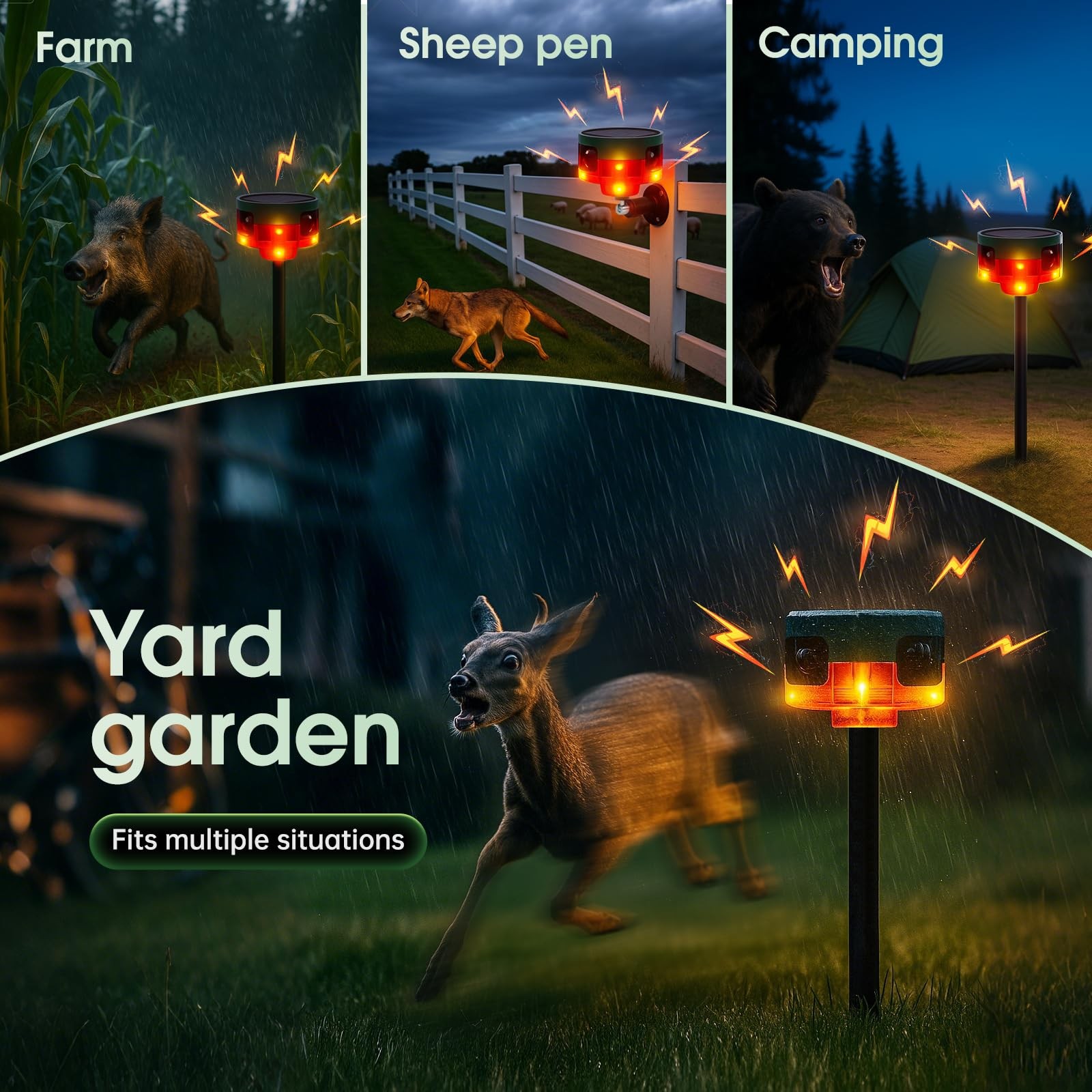 Solar Outdoor Motion Sensor Alarm, 130dB Dog Barking & Gunshot Sound, 13 Soun…