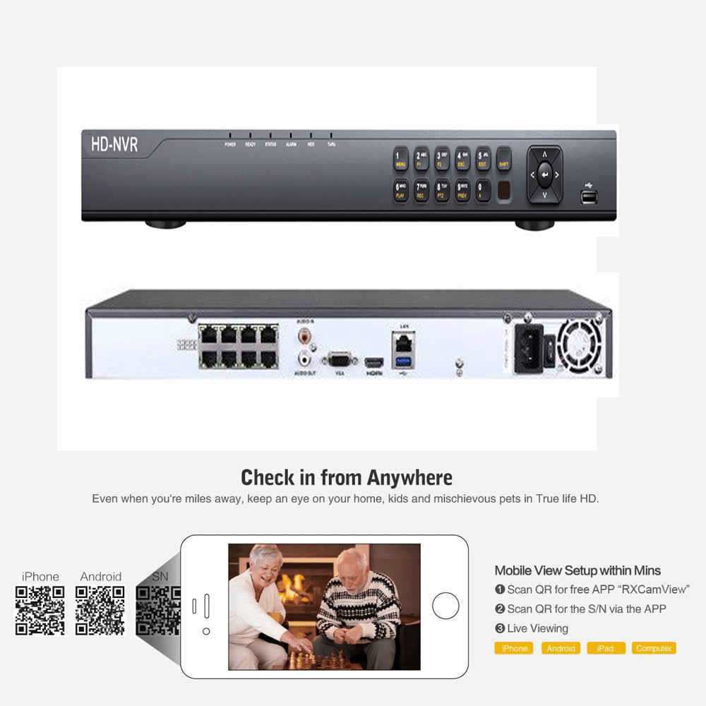8Ch 12MP H.265 NVR 2592x1920P 5MP PoE 48IR IP ONVIF Security Camear System 431f