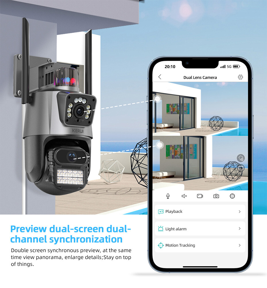 ICSee Dual Lens WiFi IP Camera Wireless Outdoor CCTV PTZ Home Security IR Cam US