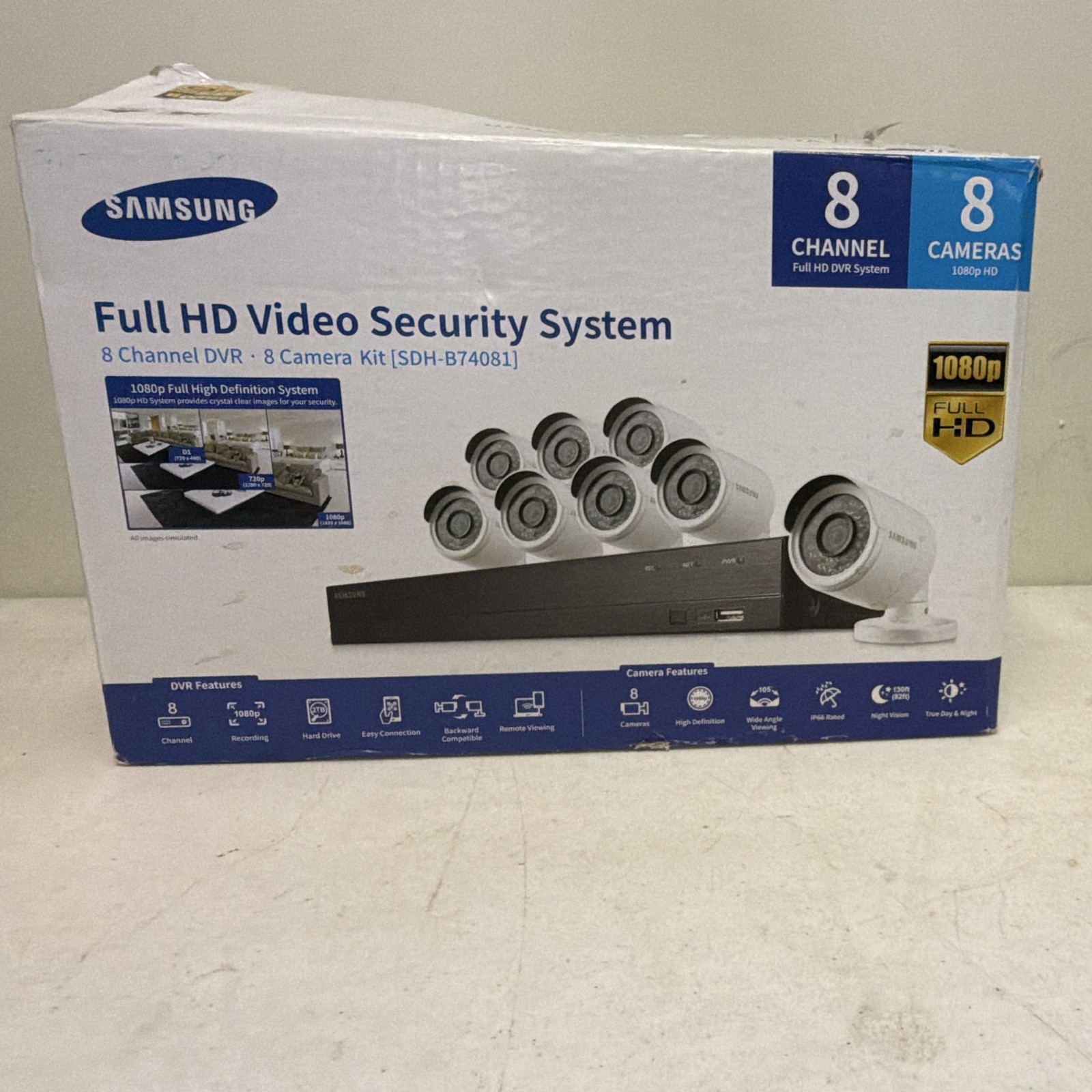 NEVER USED SAMSUNG SDR-B74301N 8-Channel DVR CCTV w/ 4 Cameras Full HD 1080p