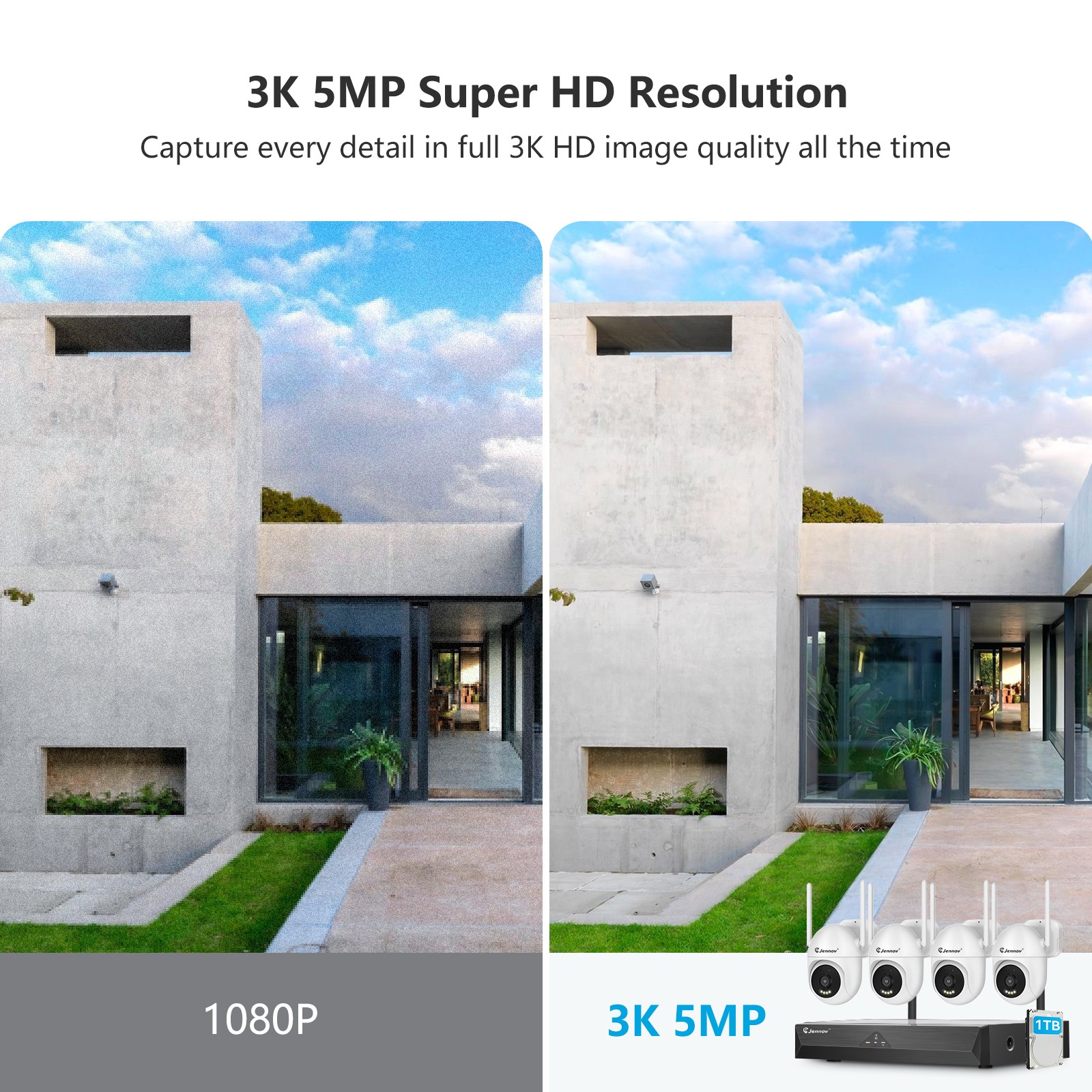 JENNOV Wireless Security Camera System 5MP NVR WIFI Two Way Audio Night Vision