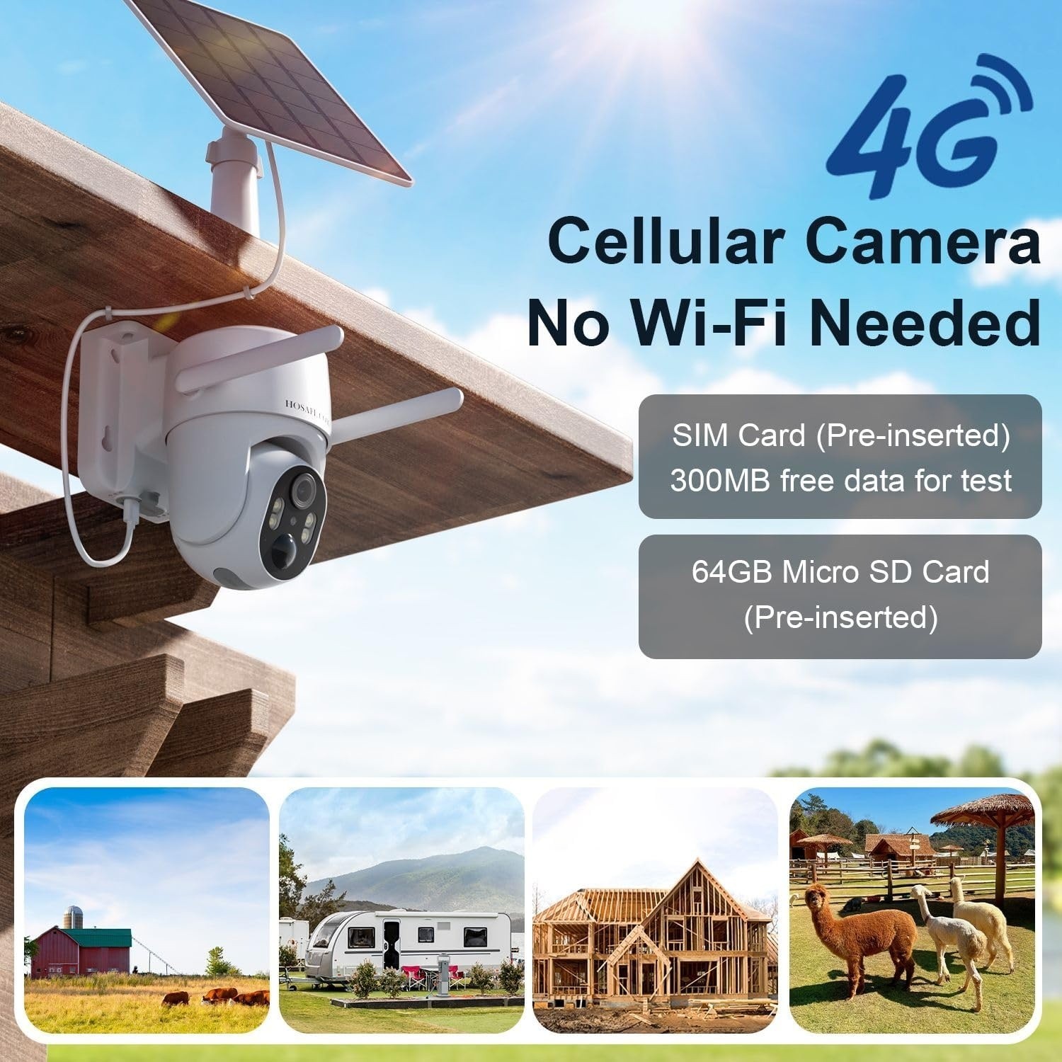 4G LTE Cellular Solar Security Camera No WiFi Outdoor 2K Night Vision & SIM Card