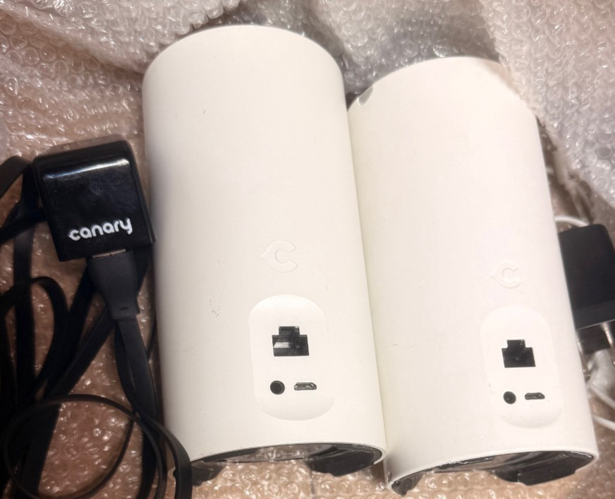 Two Canary CAN100USBK 1080p Wired Smart Home Security Cameras in White