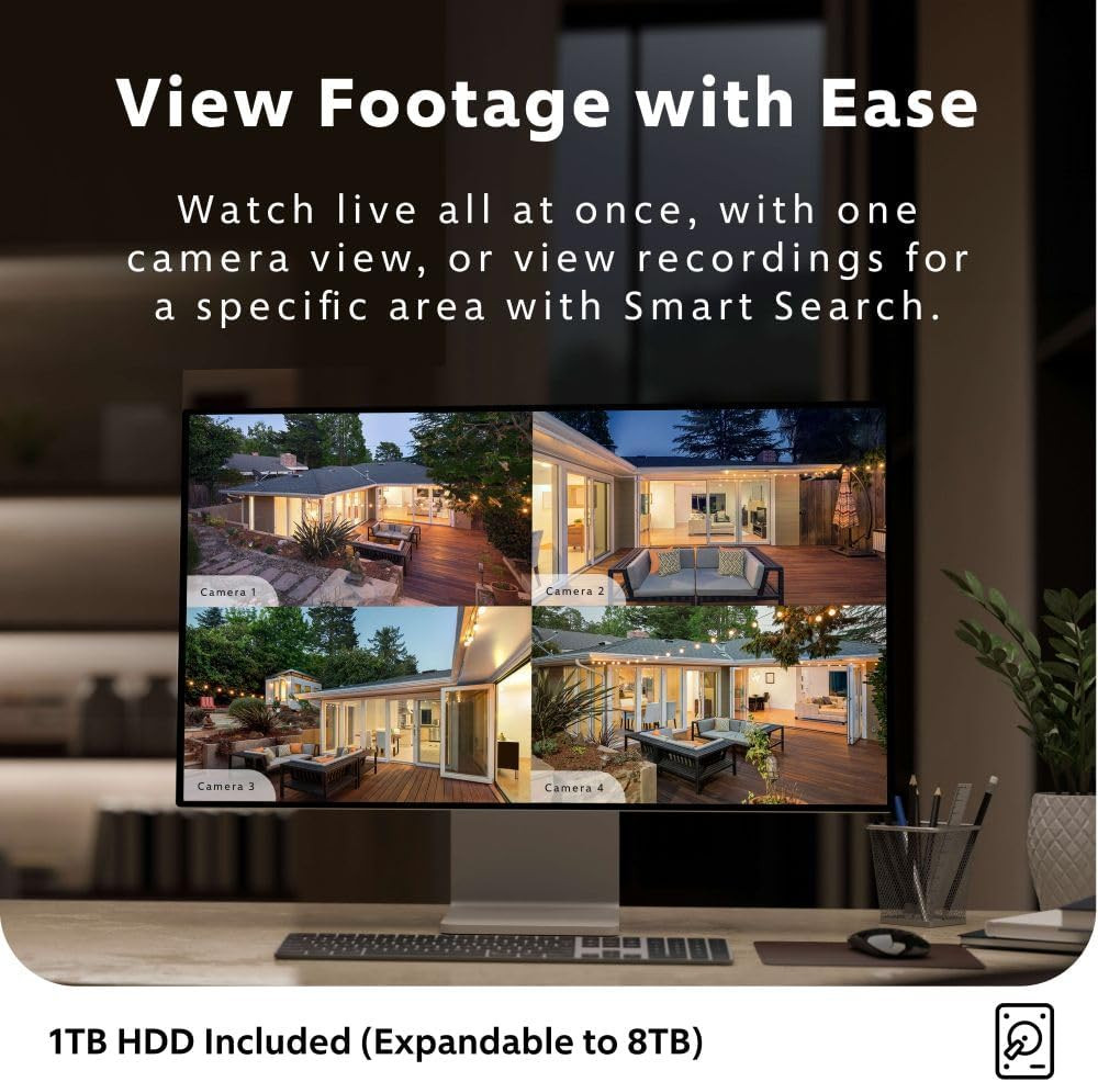 Home/Business Wired DVR, 1080P Full HD Security Camera System, 8 Channels, 4 Cam