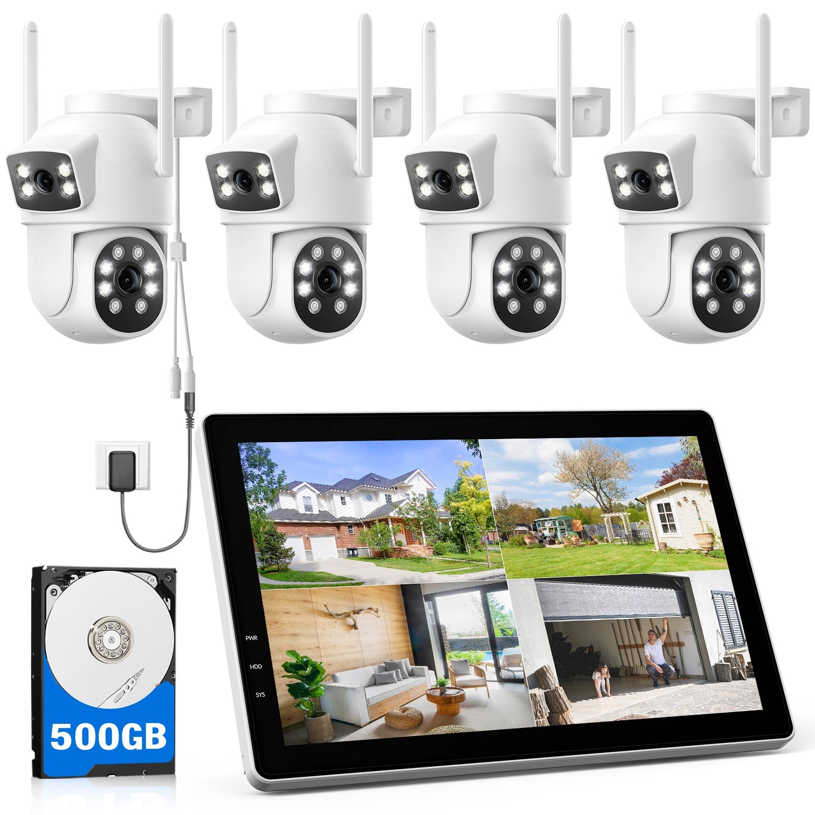 Wireless Security Camera System 10.1″ 4K Monitor with 4x4MP PTZ WiFi Pro Camera