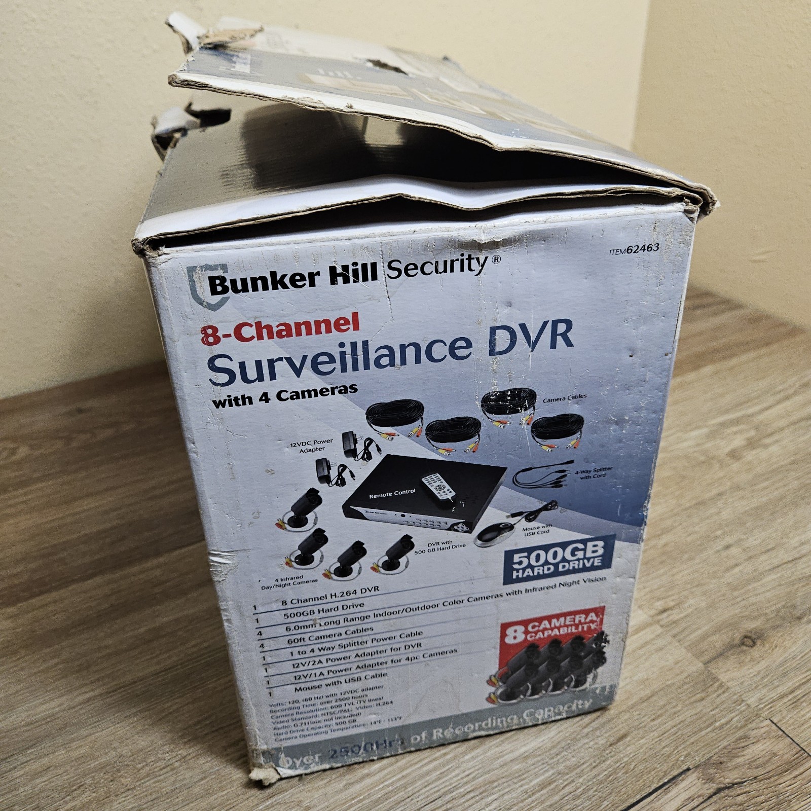 Bunker Hill 62463 Security System 500GB HD DVR 4 Cameras 8 Channel -New Open Box