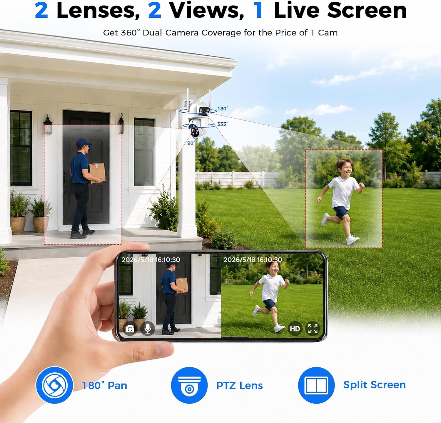 Wireless Security Camera System Outdoor 1/4/8 PCS Dual Lens Cam PTZ 10CH NVR lot