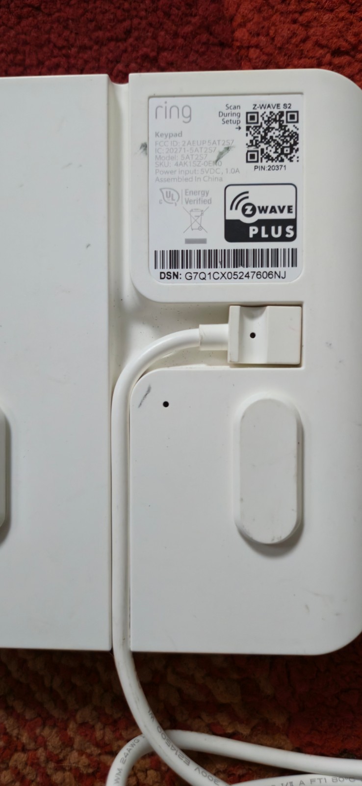 Ring 5AT2S7 (2nd Gen) White Wireless Z-Wave Home Security System Alarm Keypad