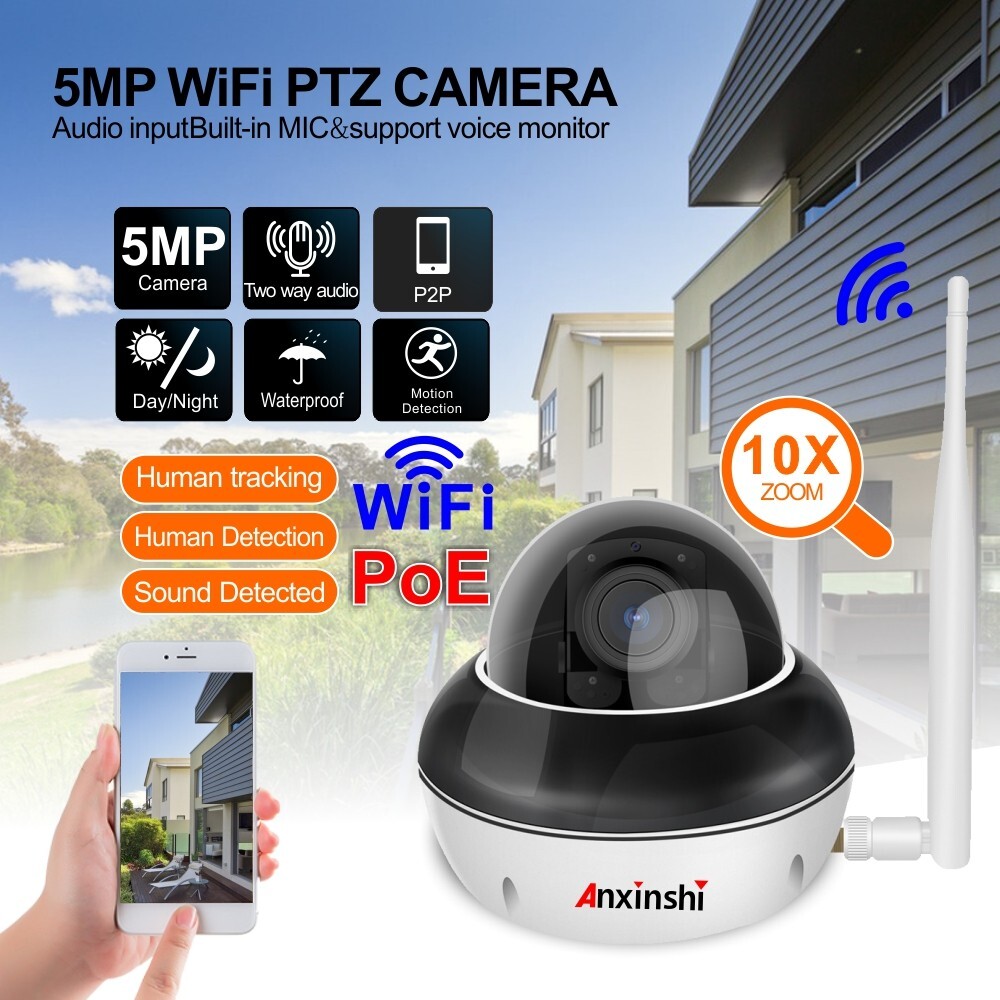 5MP 10XZoom Human Tracking AI wireless Camera P2P Onvif mini PoE MIC PTZ Camera