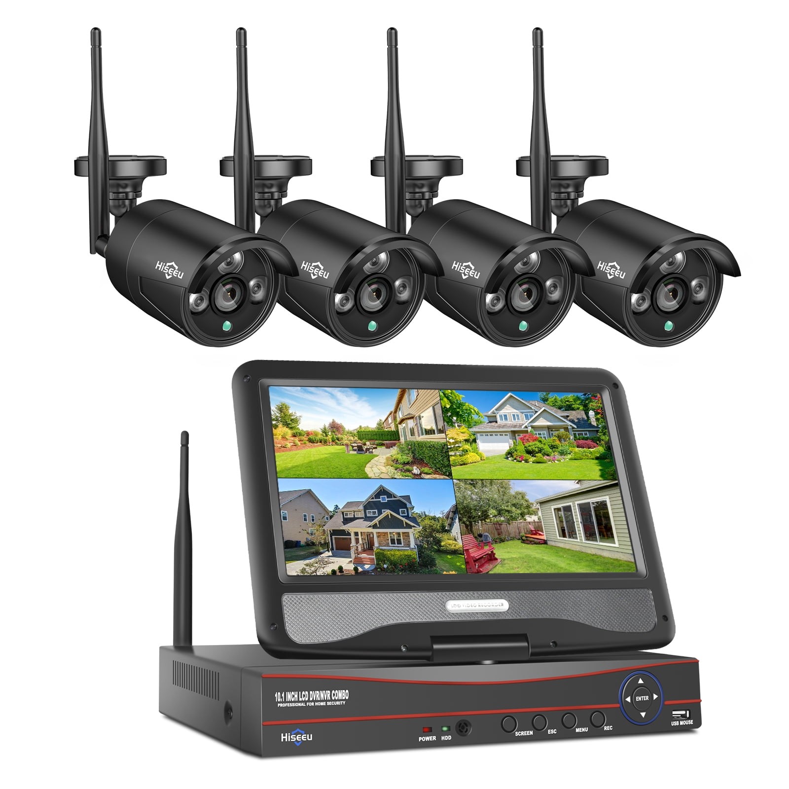 Wireless Security System 10 Inch Monitor 1tb NVR 4 Camera Kit Night Vision Audio