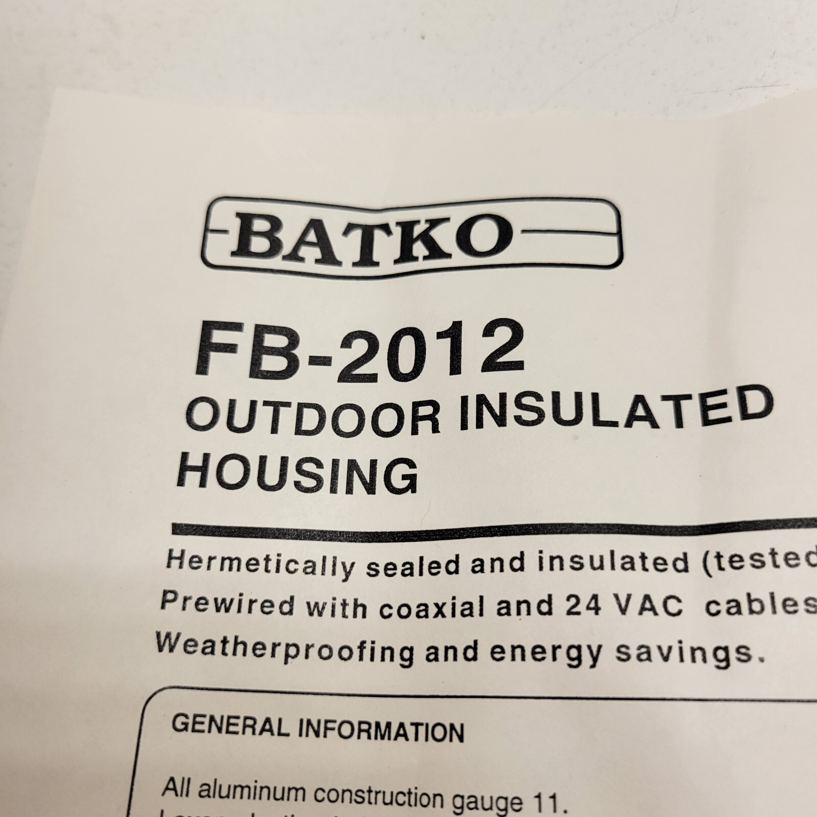 Batko FB-2012 Outdoor Insulated Housing