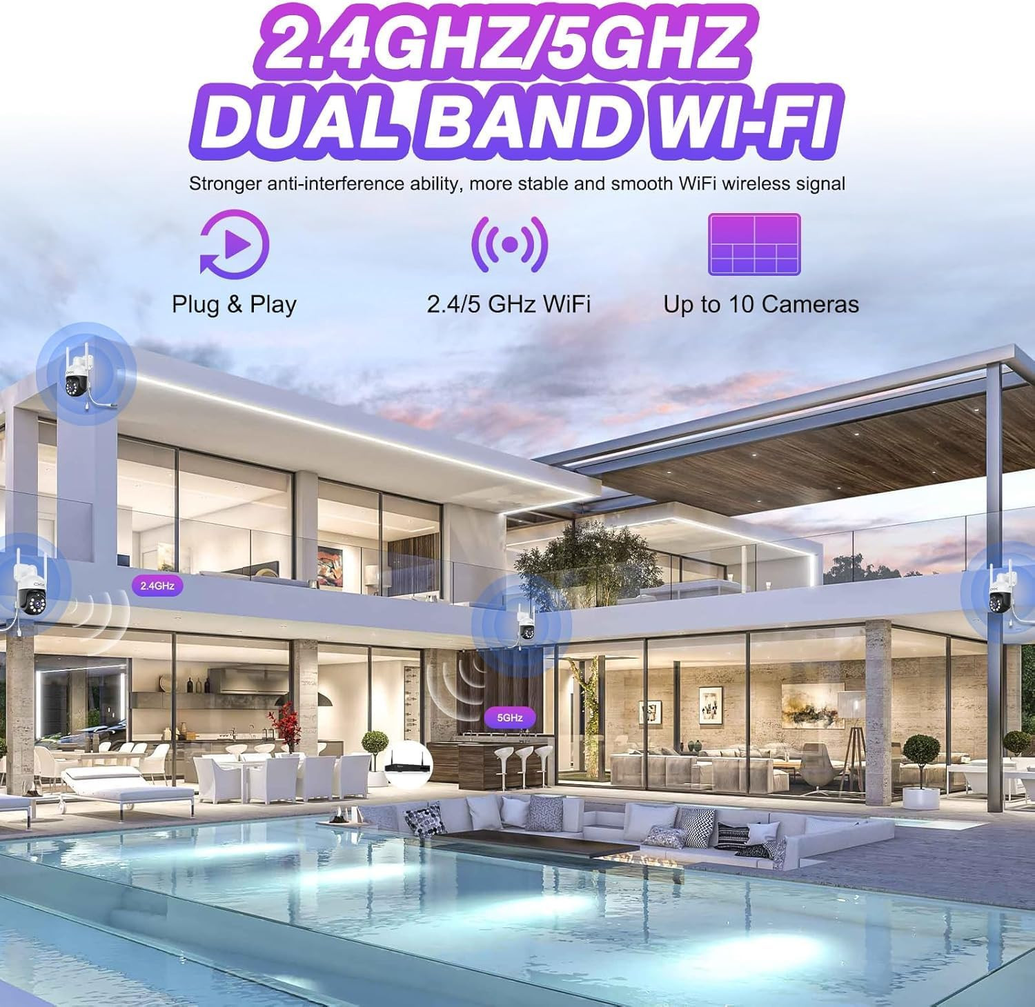 5MP PTZ Security System: 4 PCS Wireless Cameras with 1TB Hdd,10-Channel NVR,5G/2
