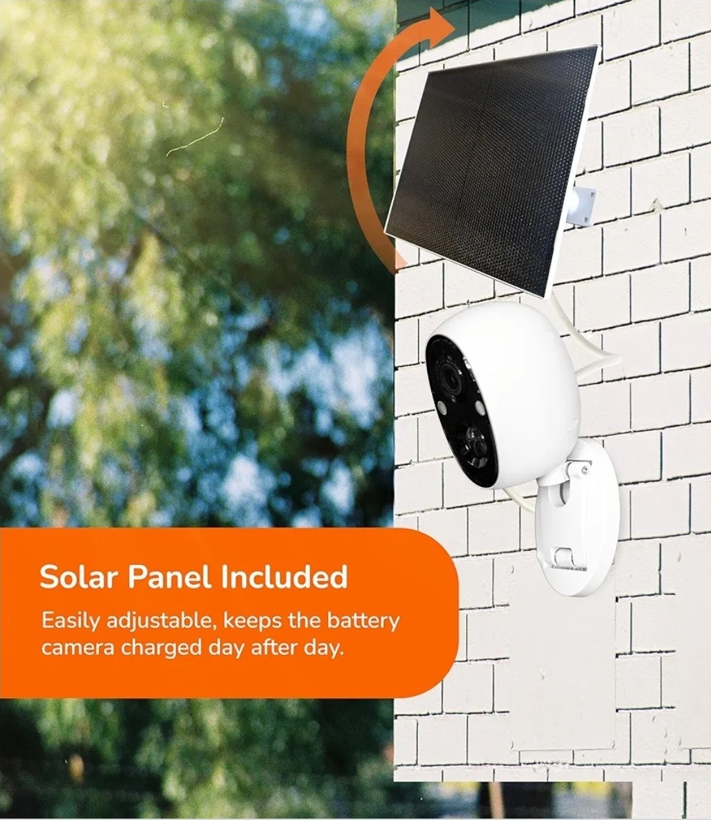 2.5K Wi‑Fi Solar Security Camera Outdoor Night Vision Motion 2‑Way, 32GB