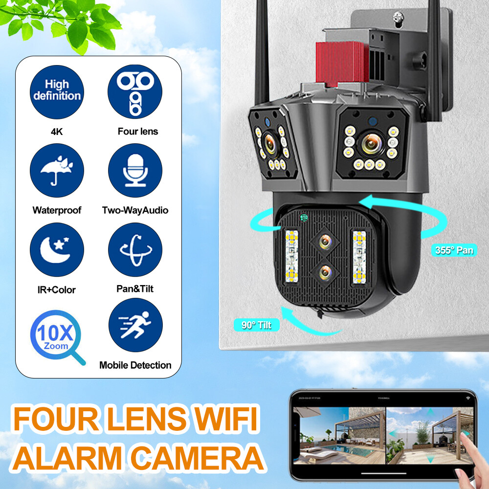 8K 10X Wireless Security Wifi 16MP IP Camera Four Lens Wifi Surveillance Cameras