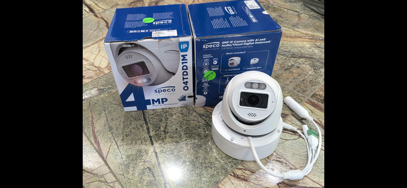 New Speco O4TDD1M 4MP IP Cam, Turret, With Blue & Red Strobe, 2.8-12mm White