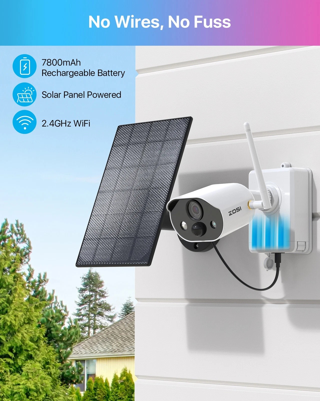 ZOSI 2K 360° Swivel Wireless PTZ Indoor Camera Monitor Intelligent 2.4/5GHz 33FT
